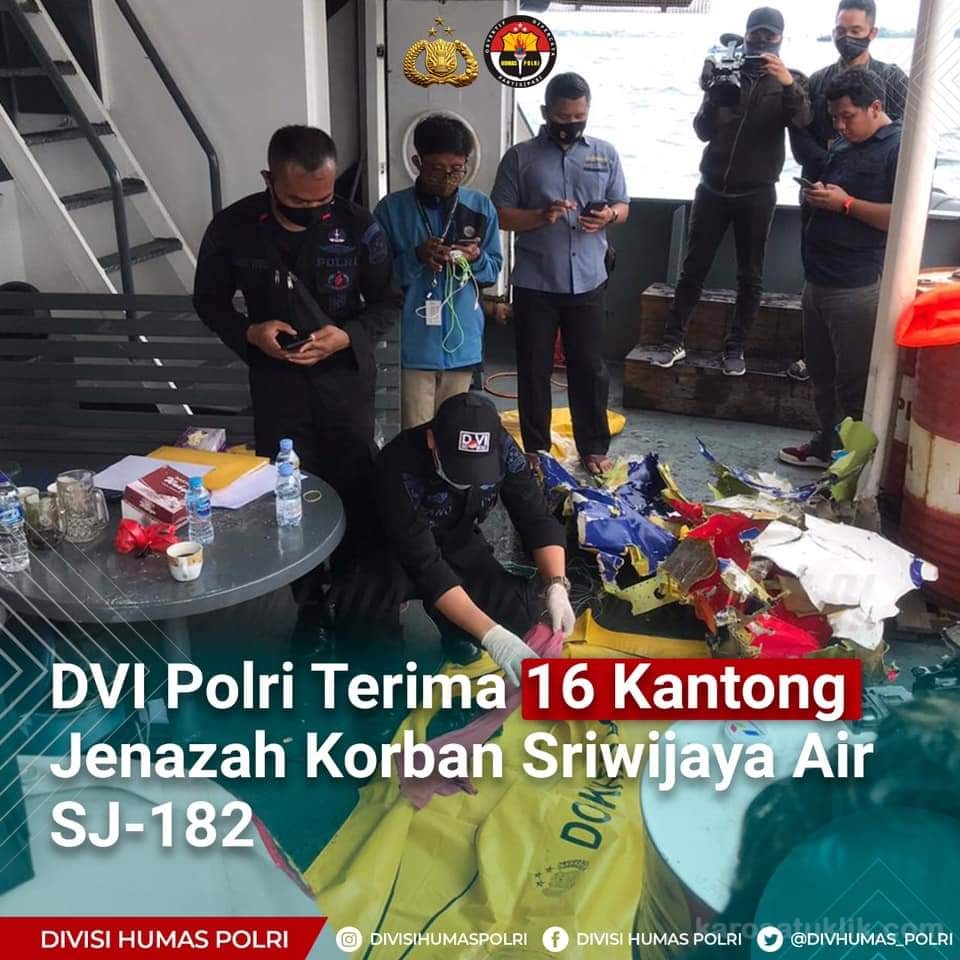 DVI Polri Terima 16 Kantong Jenazah Korban Sriwijaya Air SJ-182