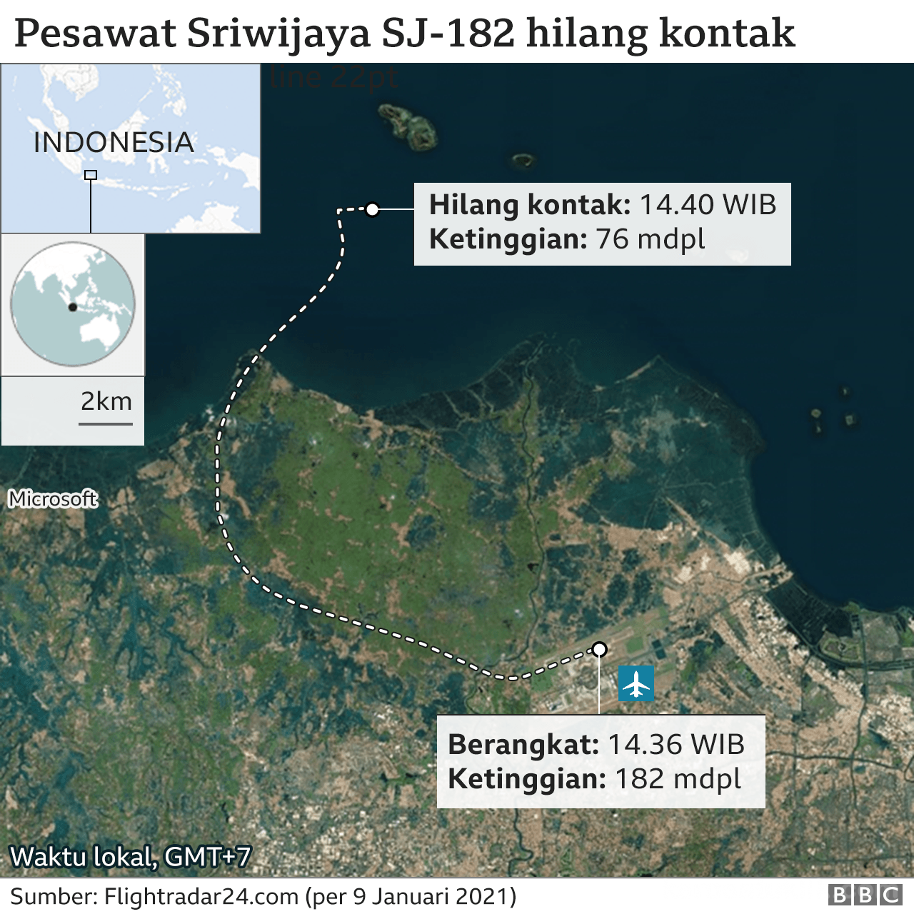 Map Sriwijaya Air Hilang 9 September