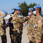 Sebanyak 104 anggota Kontingen Garuda Satgas Yonmek XXIII-O/UNIFIL yang terdiri dari 1 orang Pamen, 17 orang Perwira Pertama, 8 orang Bintara serta 78 orang Tamtama menerima kenaikan pangkat dalam upacara laporan korps di Lapangan Soekarno Indobatt UNP7-1, Lebanon Selatan, Jumat (1/10/2021).