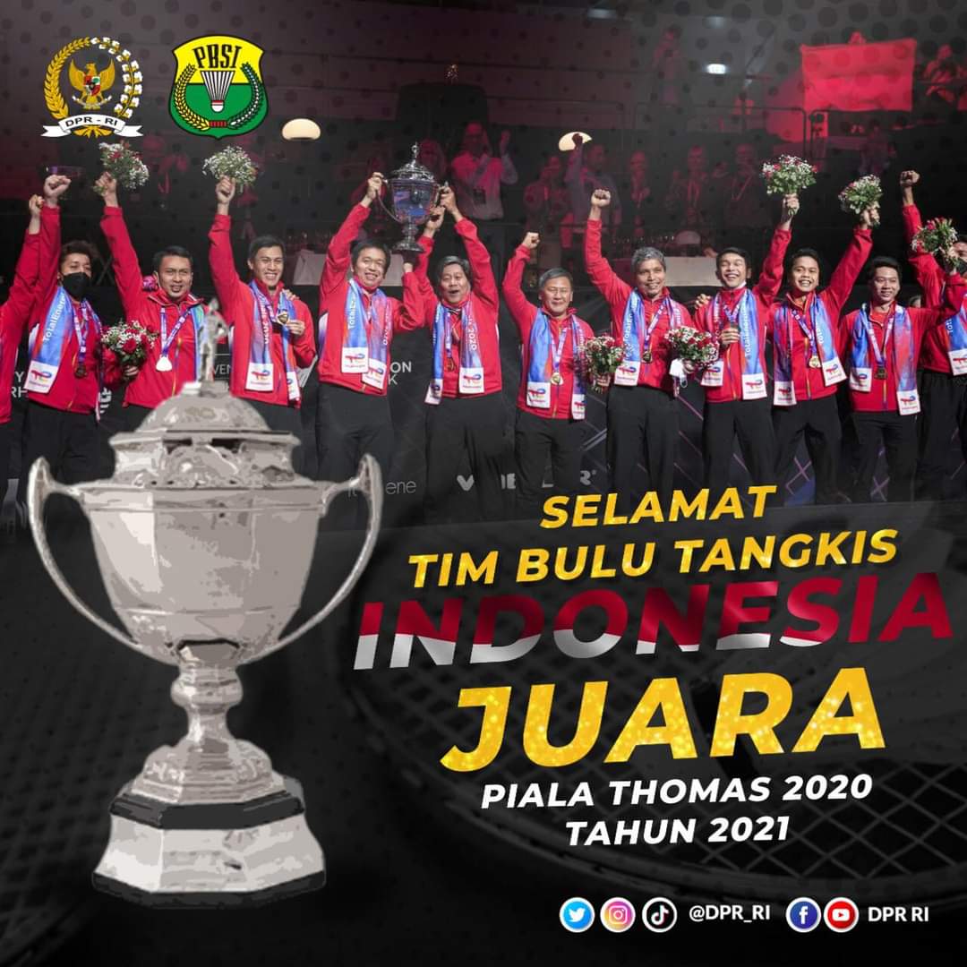 menyampaikan selamat kepada Indonesia yang memenangi Piala Thomas 2020.