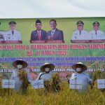 Pemerintah Kabupaten Langkat panen padi raya di Kecamatan Sirapit Kabupaten Langkat, Selasa (26/10/2021).