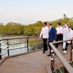 Setelah bertemu dengan Putra Mahkota Abu Dhabi, Sheikh Mohammed bin Zayed Al Nahyan (MBZ) di Istana Al-Shatie, Presiden Joko Widodo meninjau Jubail Mangrove Park yang terletak di Pulau Al Jubail, Abu Dhabi, Persatuan Emirat Arab (PEA), pada Rabu sore, 3 November 2021.