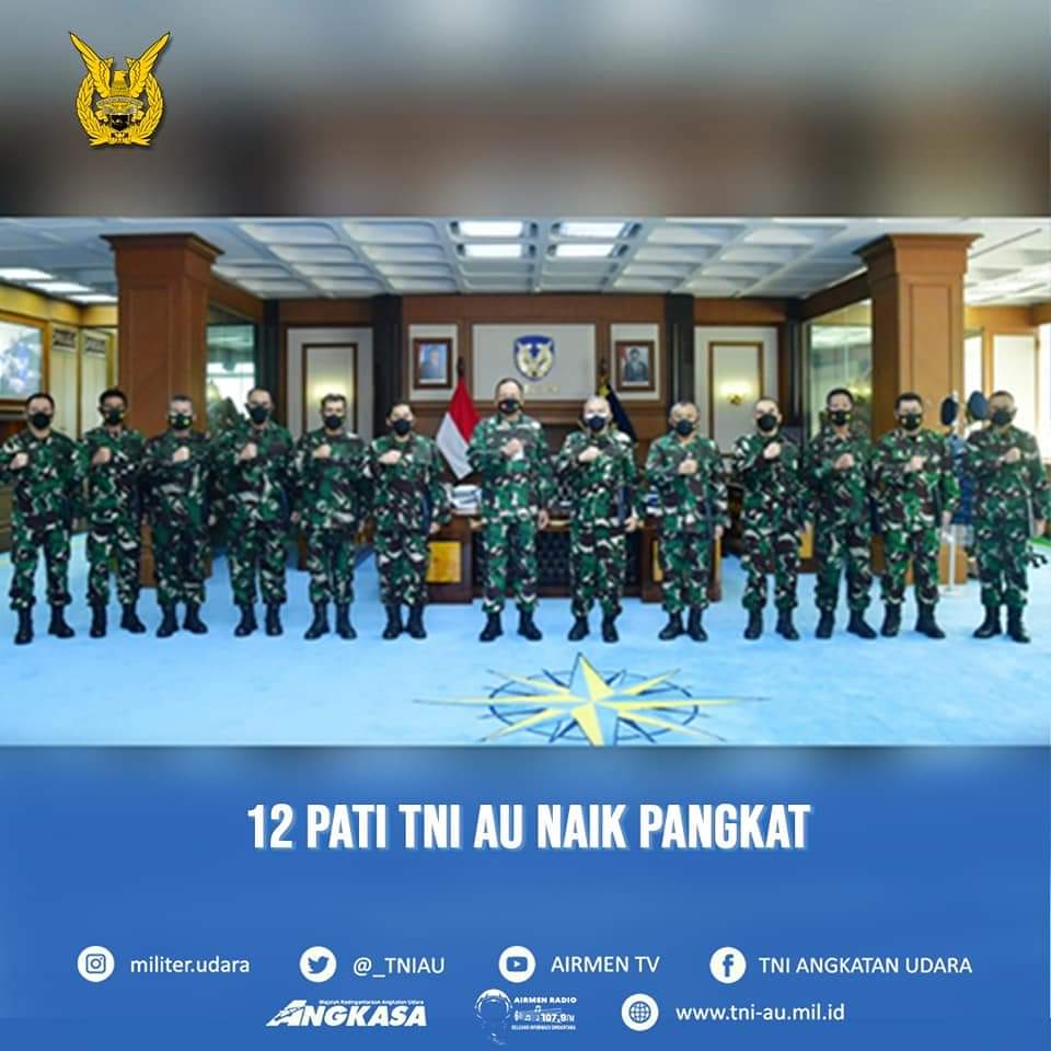 FB_IMG_1637209626016 Kepala Staf Angkatan Udara (Kasau) Marsekal TNI Fadjar Prasetyo, S.E., M.P.P., menerima laporan kenaikan pangkat 12 Perwira Tinggi (Pati) TNI AU, di Gedung Raden Suryadi Suryadarma Mabesau, Cilangkap, Jakarta Timur, Rabu (17/11/2021).