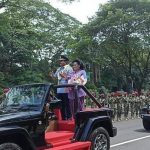 Perwakilan prajurit Batalyon Ranratfib 1 Marinir (Yonranratfib 1 Mar) melaksanakan kegiatan pelepasan dan penyambutan Panglima TNI yang dilaksanakan di Markas Besar Tentara Nasional Indonesia (Mabes TNI) Cilangkap, Jakarta Timur, Kamis (18/11/2021).