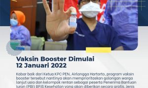 Menteri Koordinator Bidang Perekonomian, Airlangga Hartarto yang juga menjabat sebagai Ketua Komite Penanganan Covid-19 dan Pemulihan Ekonomi Nasional (KCP-PEN) mengatakan, pemerintah Indonesia akan mulai targetkan vaksinasi dosis ketiga yang akan dimulai minggu kedua awal tahun 2022.