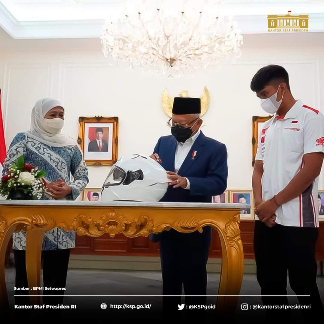 Wakil Presiden KH. Ma'ruf Amin turut merasa bangga atas prestasi pembalap muda Indonesia Mario Suryo Aji yang berhasil menembus ajang bergengsi balap motor Moto3 GP Musim 2022.