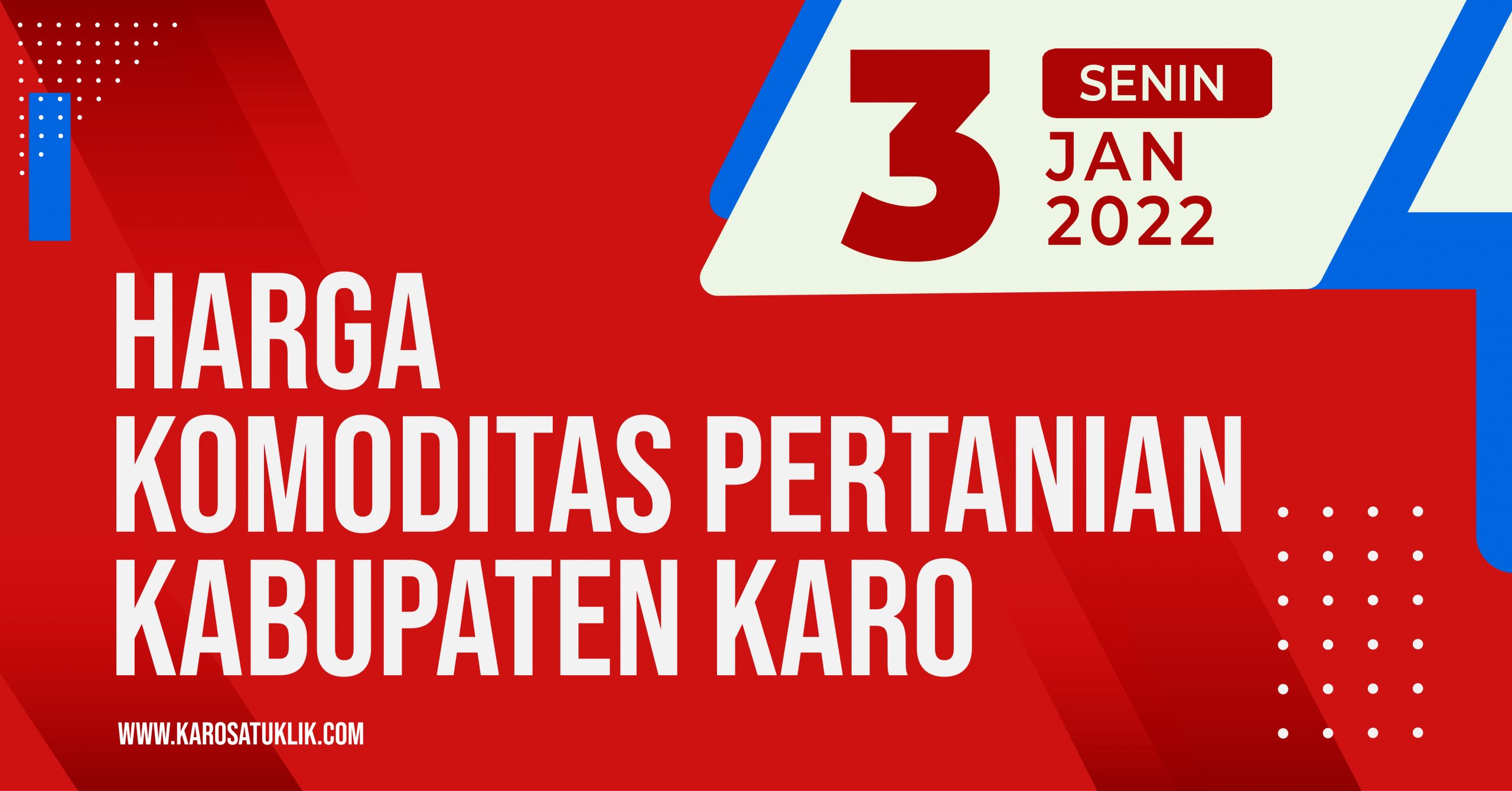 Daftar Harga Komoditas Pertanian Kabupaten Karo, 3 Januari 2022