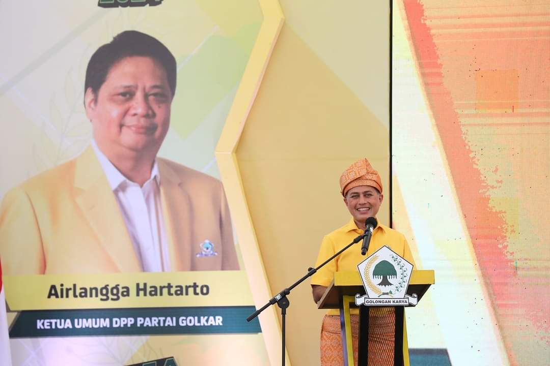 Musa Rajekshah saat pelantikan dan peresmian kantor baru DPD Partai Golkar Deliserdang di Jalan Karya Jasa nomor 2 Kecamatan Lubuk Pakam, Del8 Serdang, Senin (28/2/2022).