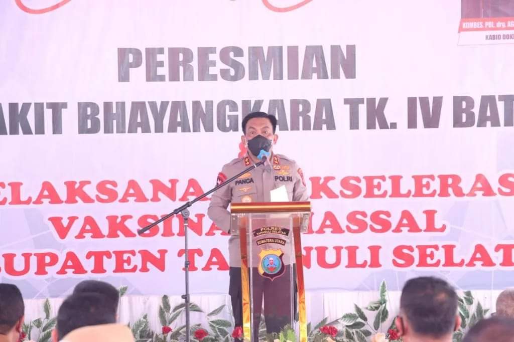 Kapolda Sumut Irjen Pol. Drs. R. Z. Panca Putra S, M.Si resmikan Rumah Sakit Bhayangkara TK IV Batangtoru, Kabupaten Tapanuli Selatan, Senin (28/3/2022).