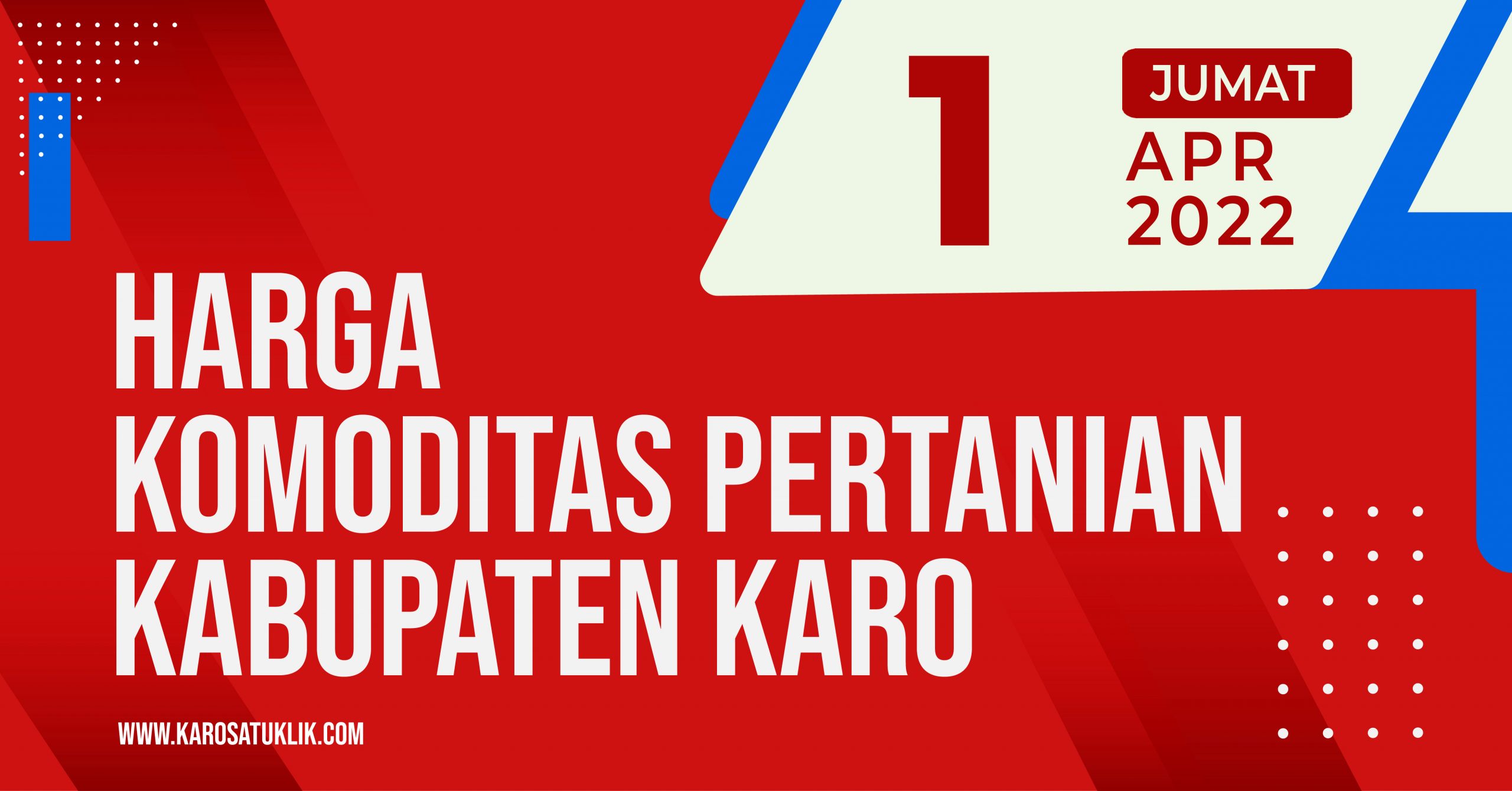 Daftar Harga Komoditas Pertanian Kabupaten Karo, Jumat 1 April 2022
