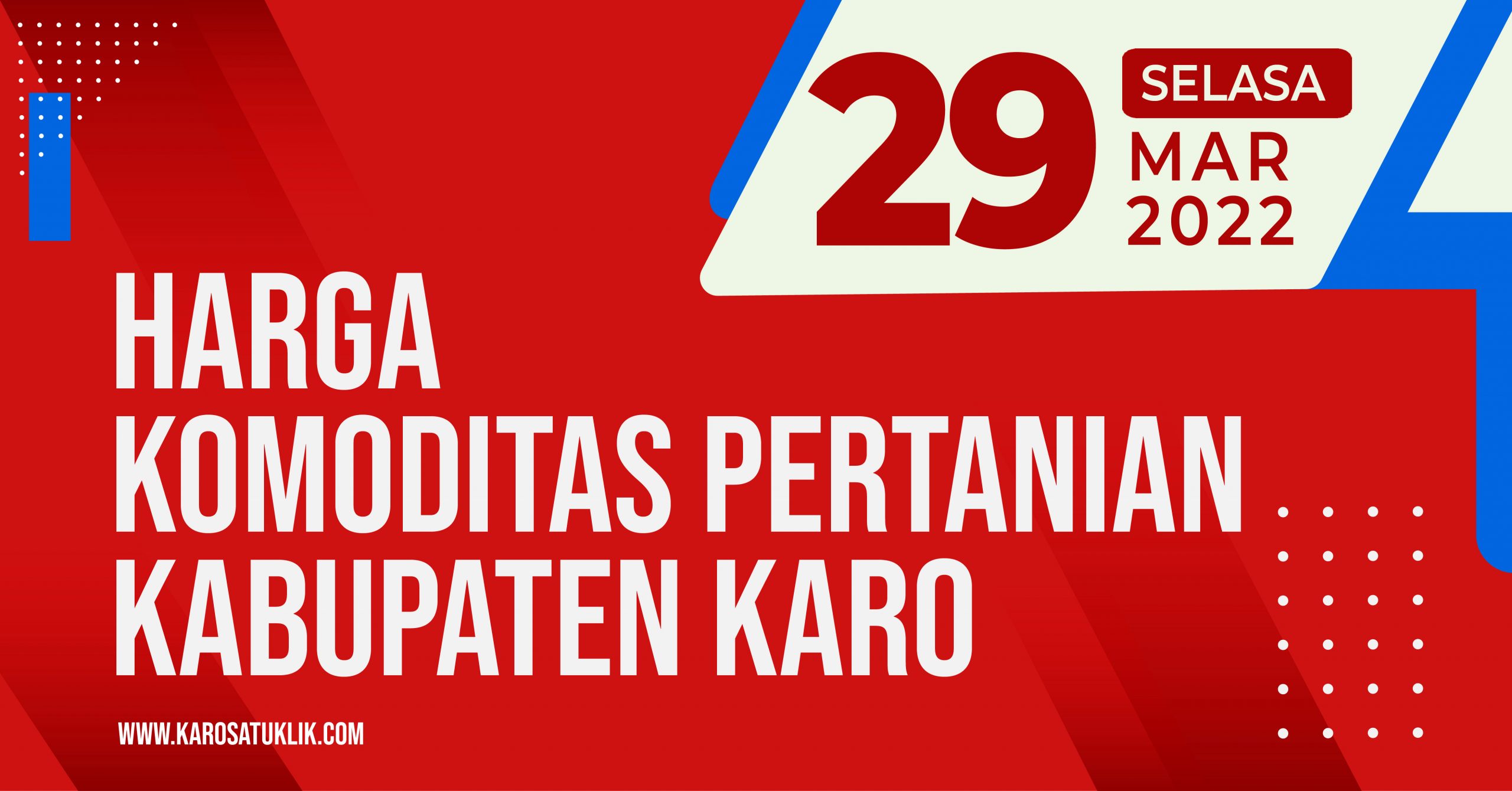 Daftar Harga Komoditas Pertanian Kabupaten Karo, Selasa 29 Maret 2022