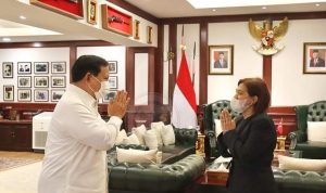Menteri Pertahanan (Menhan) Prabowo Subianto Djojohadikusumo menerima kunjungan kehormatan Duta Besar (Dubes) Turki untuk Indonesia Àşkın Asan beserta delegasi di kantor Kementerian Pertahanan (Kemenhan), Jakarta Pusat, Jumat (1/4/2022).