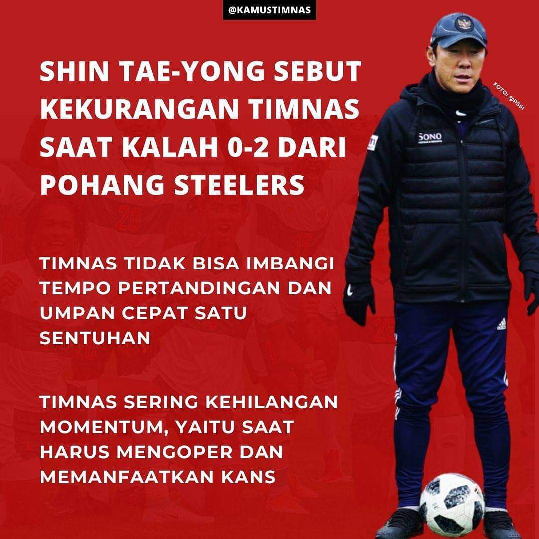 Pelatih kepala tim nasional Indonesia, Shin Tae-yong menyebut beberapa kekurangan Timnas U23 saat kalah 0-2 dari Pohang Steelers dalam pertandingan uji coba pada Sabtu (23/4/2022) di Pohang Korea Selatan.