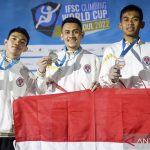 Indonesia menyapu bersih podium salah satu seri Piala Dunia Panjat Tebing 2022 yang diselenggarakan di Jungnang Sport Climbing Stadium, Seoul, Korea Selatan, Jumat (6/5/2022).