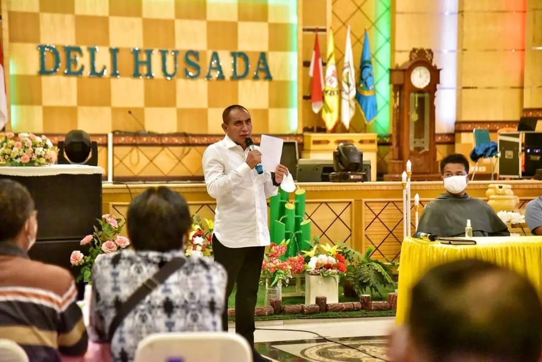 Gubernur Sumatera Utara (Sumut) Edy Rahmayadi menghadiri pertemuan 70 Gereja Paroki Santo Yosep Delitua yang akan melaksanakan persiapan pelaksanaan puncak Paskah Paroki Santo Yosep Delitua.