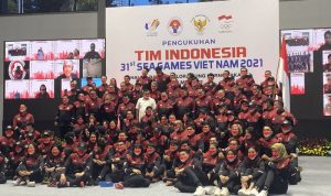 Presiden RI Joko Widodo (Jokowi) secara resmi melepas kontingen Indonesia yang akan berlaga di pesta olahraga SEA Games XXXI Vietnam 2021. Acara pelepasan digelar di Halaman Istana Merdeka, Jakarta, Senin (09/05/2022).
